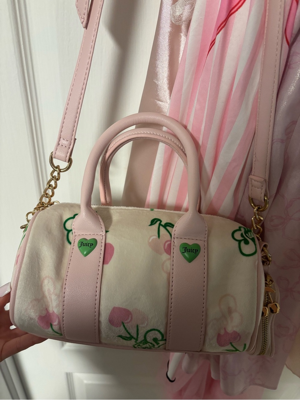 Juicy Couture Pink and Cream Floral Mini Barrel Bag